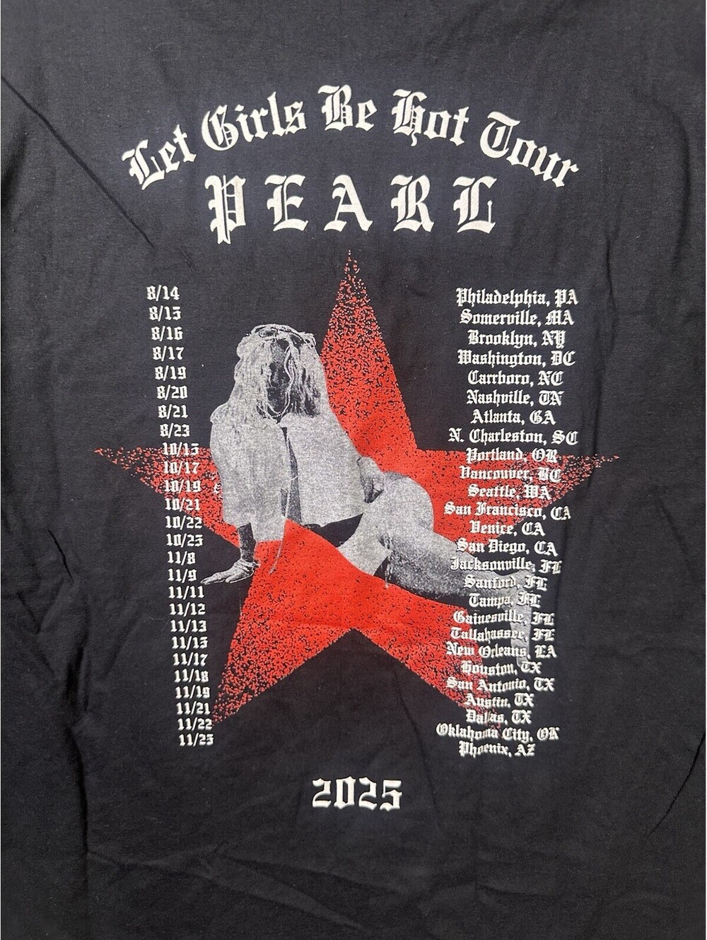 Pearl Let Girls Be Hot Tour 2025 T Shirt Black Concert Graphic Tee Large